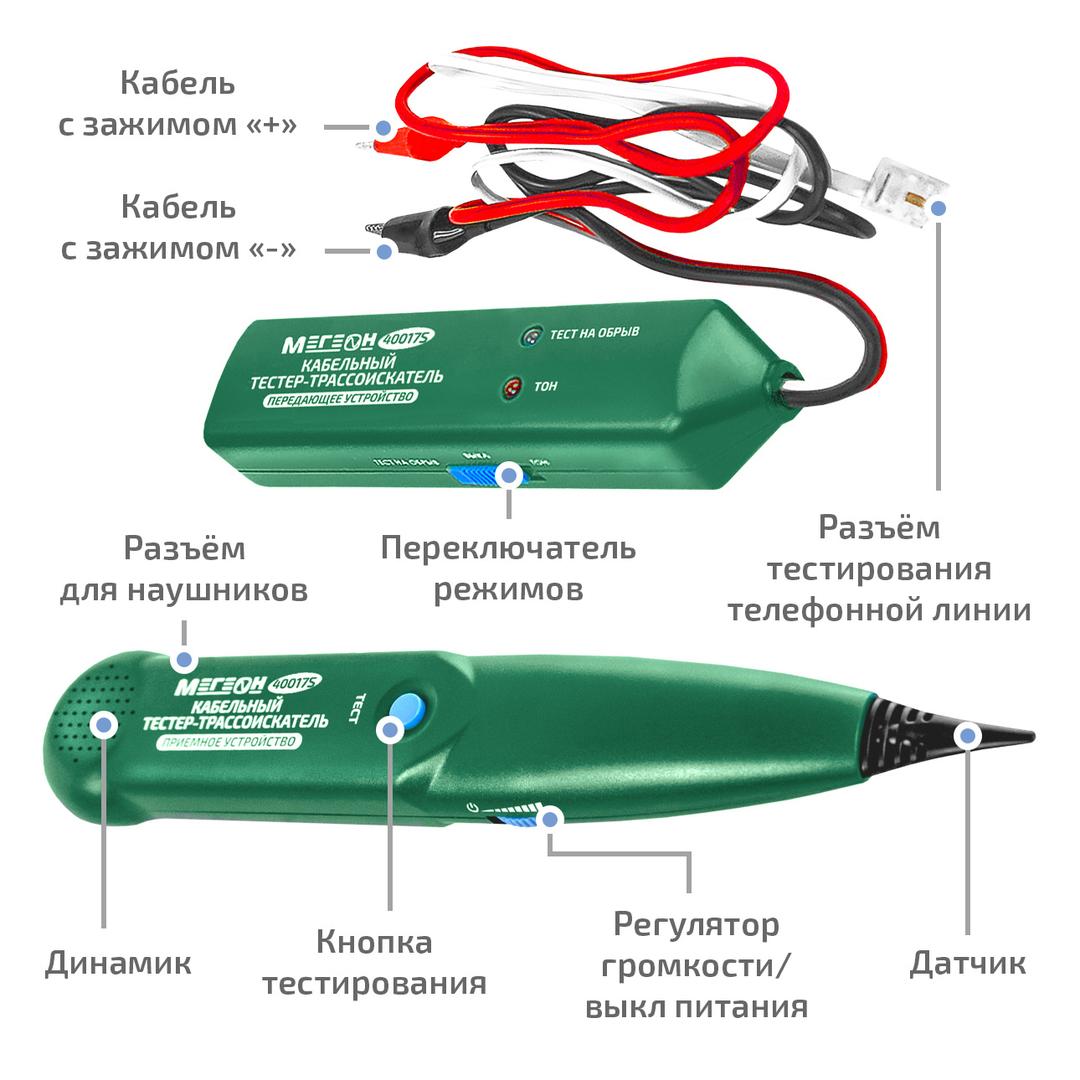 Кабельный тестер-трассоискатель МЕГЕОН 40017S